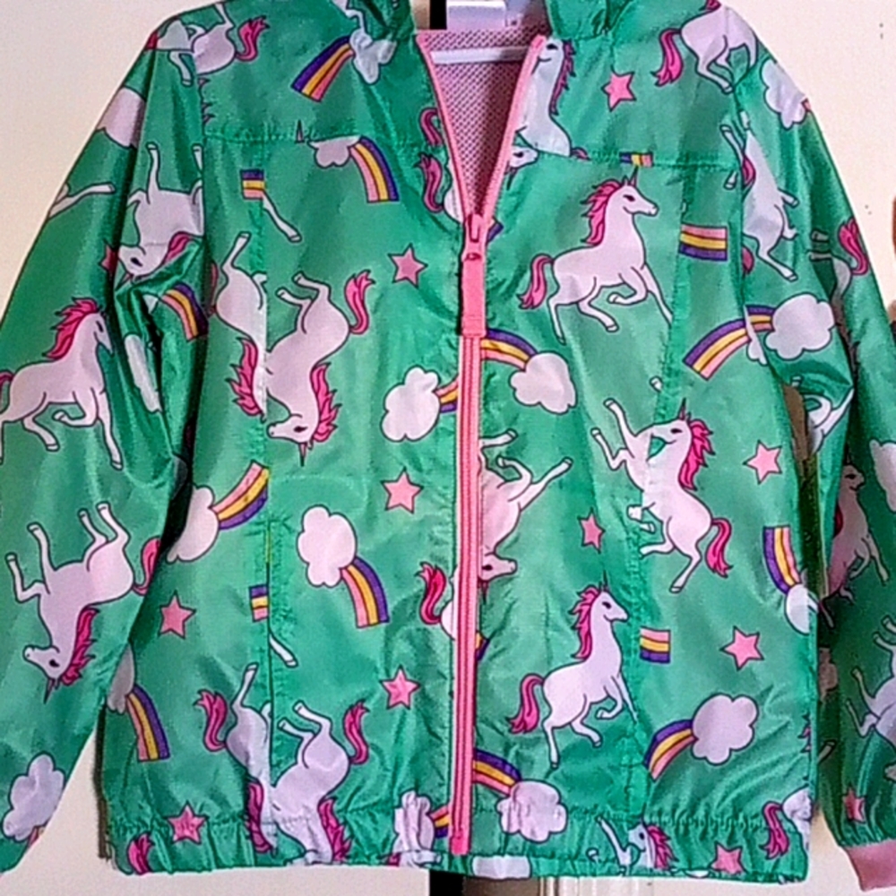 Girls zipper, hooded, windbreaker or rain jacket